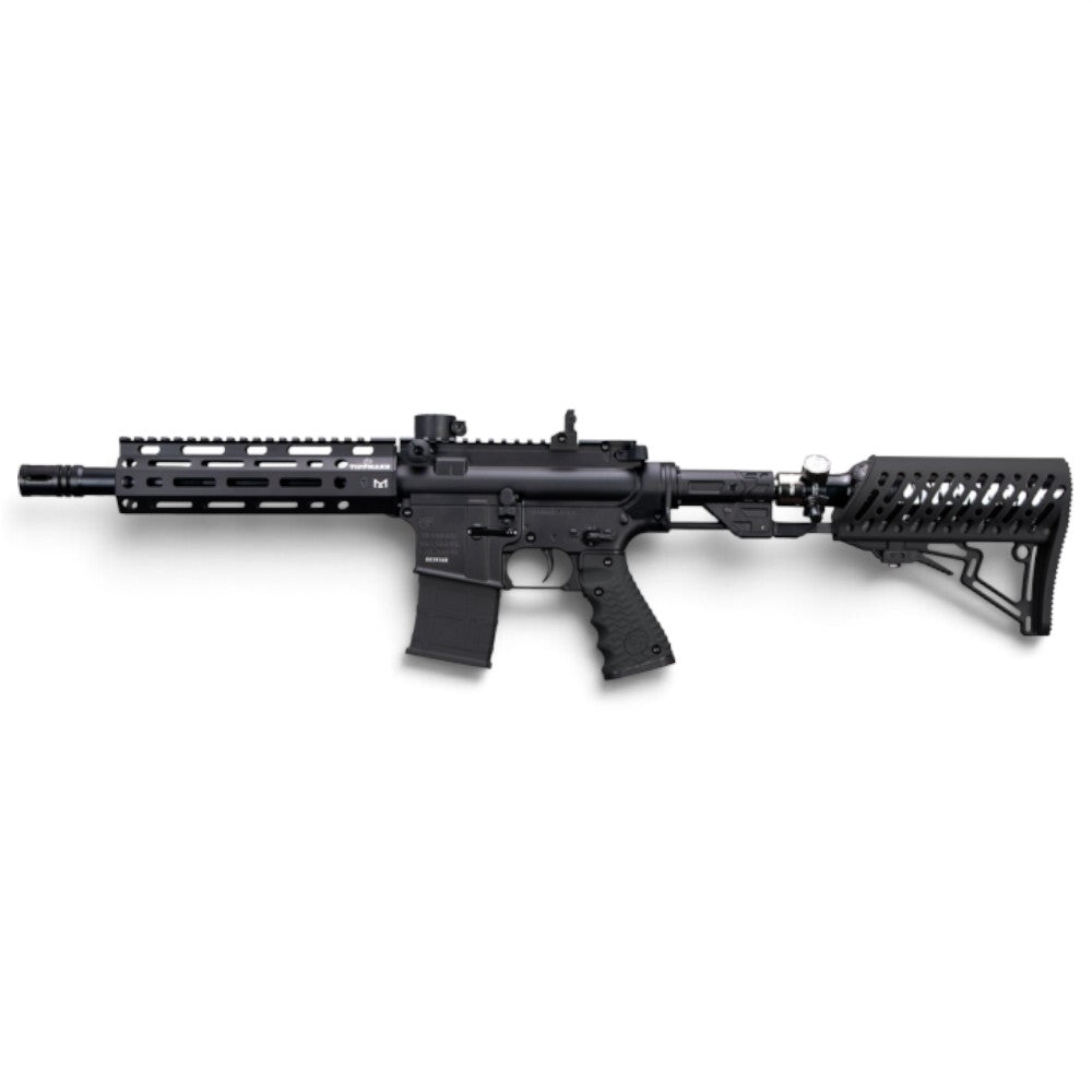 id-paintball Tippmann TMC ELITE Paintball-Markierer in Schwarz mit M-LOK Handguard und Air Thru Stock in Seitenansicht