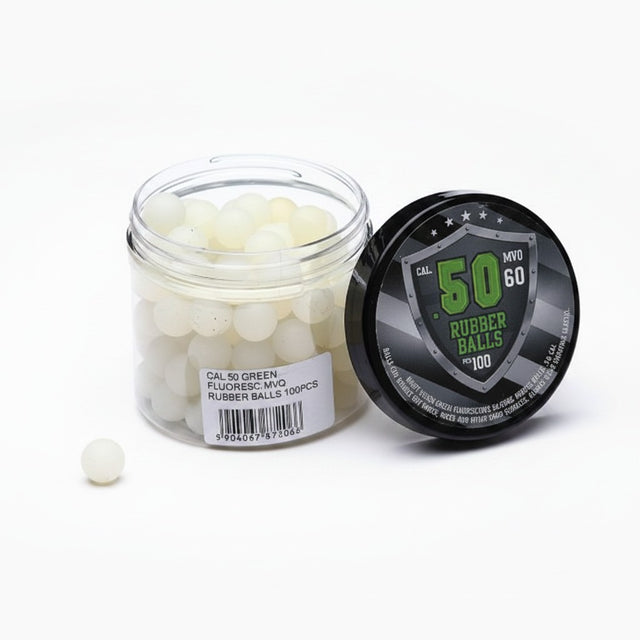 id-paintball 100 Tracer Kaliber 50 Gummikugeln in einer transparenten Dose mit schwarzem Deckel für Markierer