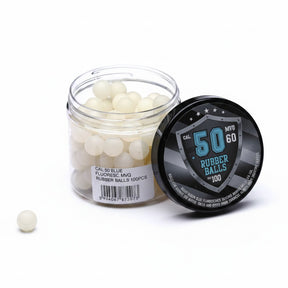 id-paintball 100 Tracer Rubberballs im Kaliber .50 in einer Schraubdose, die blau fluoreszieren.