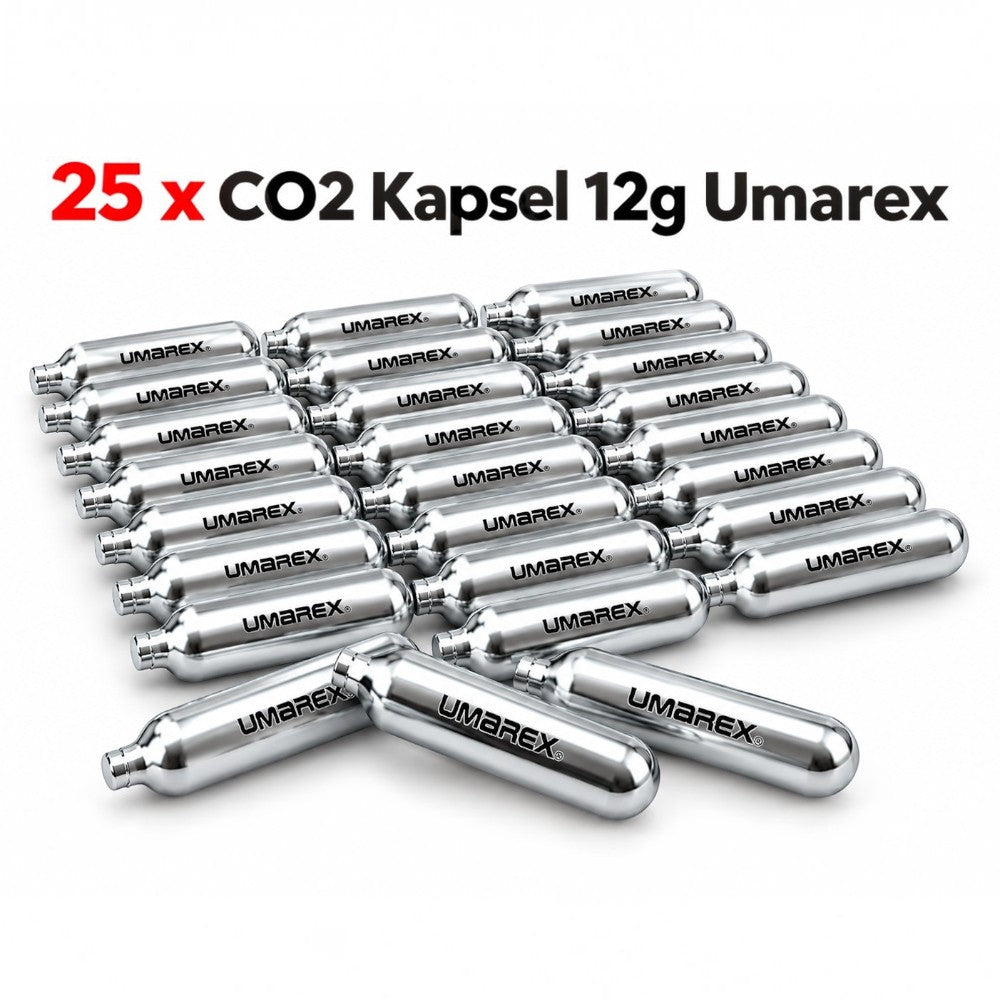 id-paintball 25er Set Umarex 12g CO2-Kapseln in silberner Metalloptik für Sportwaffen und Airsoft