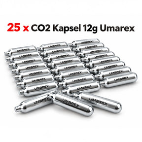 id-paintball 25er Set Umarex 12g CO2-Kapseln in silberner Metalloptik für Sportwaffen und Airsoft