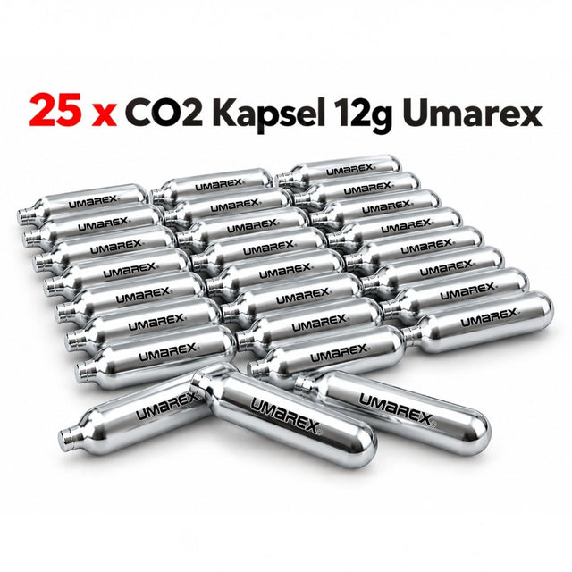 id-paintball 25er Set Umarex 12g CO2-Kapseln in silberner Metalloptik für Sportwaffen und Airsoft