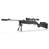 id-paintball Umarex 850 M2 XT CO2-Luftgewehr mit Zielfernrohr, Schalldämpfer und Zweibein in schwarzem Polymerschaft