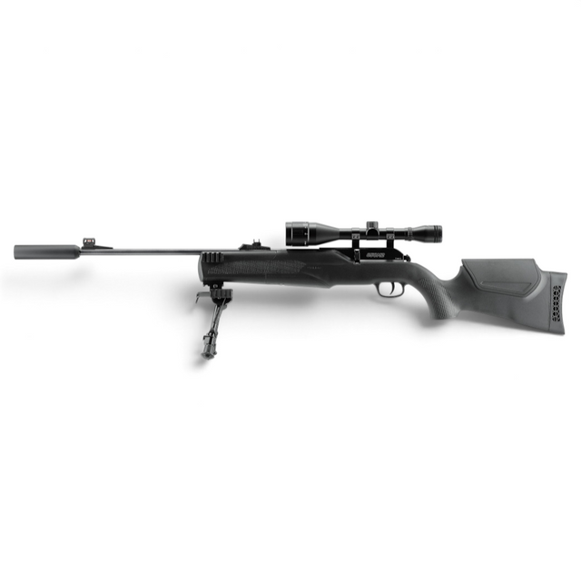 id-paintball Umarex 850 M2 XT CO2-Luftgewehr mit Zielfernrohr, Schalldämpfer und Zweibein am schwarzen Polymerschaft