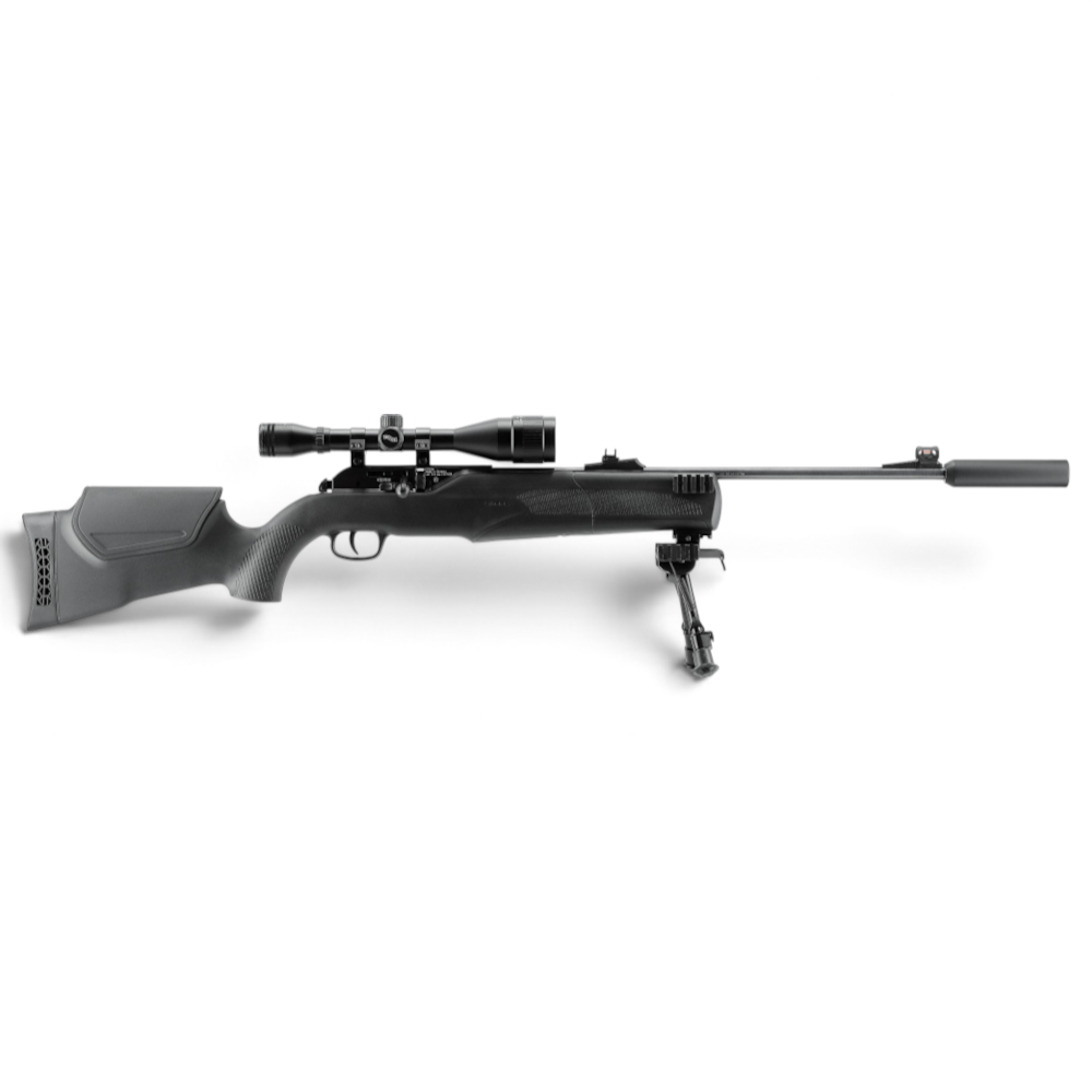 id-paintball Umarex 850 M2 XT CO2-Luftgewehr mit Zielfernrohr, Schalldämpfer und Zweibein in schwarzem Polymerschaft