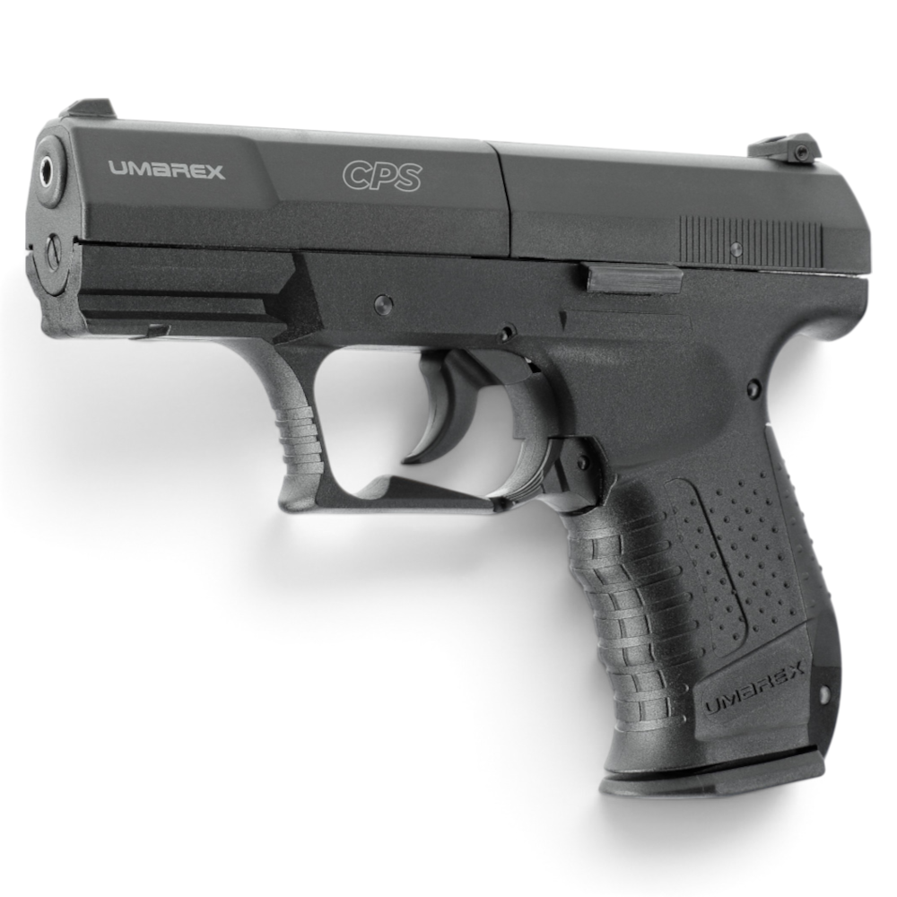 Schwarze Umarex CPS CO2-Luftpistole im Kaliber 4,5 mm Diabolo von id-paintball mit 8-Schuss-Trommelmagazin