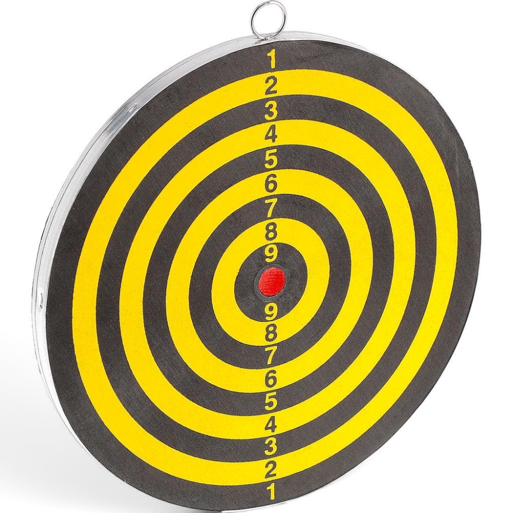 id-paintball Umarex Dartscheibe mit 20 cm Durchmesser, gelb-schwarzem Design und englischer Ringeinteilung