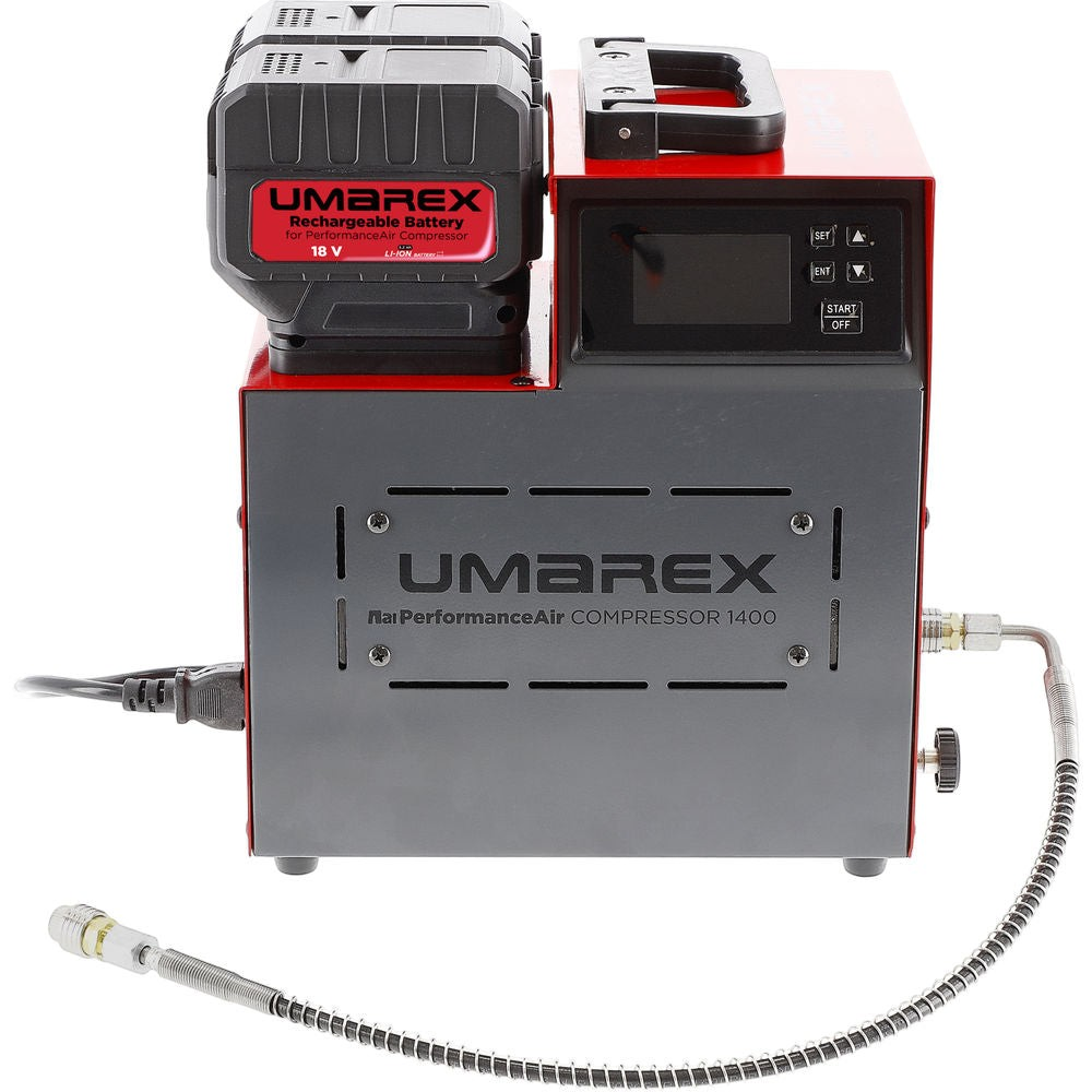 id-paintball Umarex PerformanceAir 1400 PCP-Kompressor in Rot und Grau mit Akkubetrieb und digitalem Display