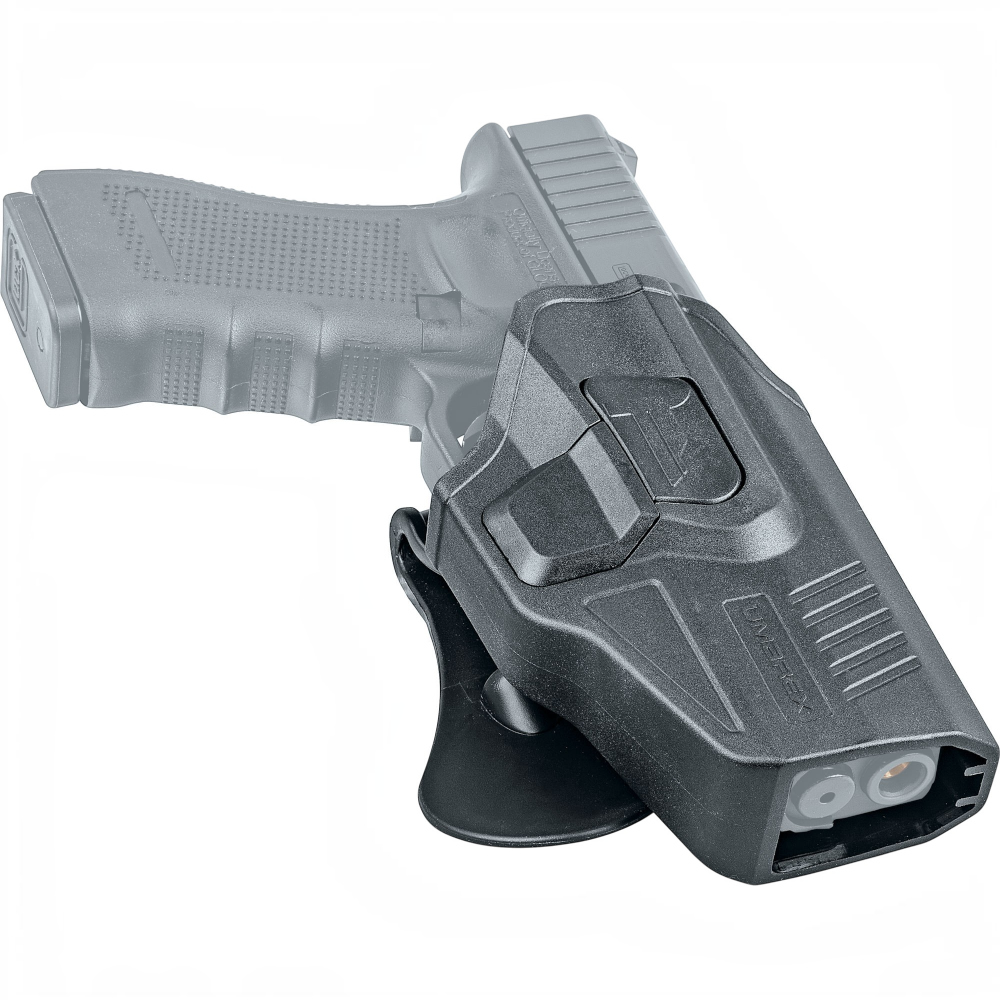 id-paintball Umarex Polymer Paddle Holster für GLOCK 19 und 17 mit Entriegelungsknopf und 360 Grad Ziehwinkel