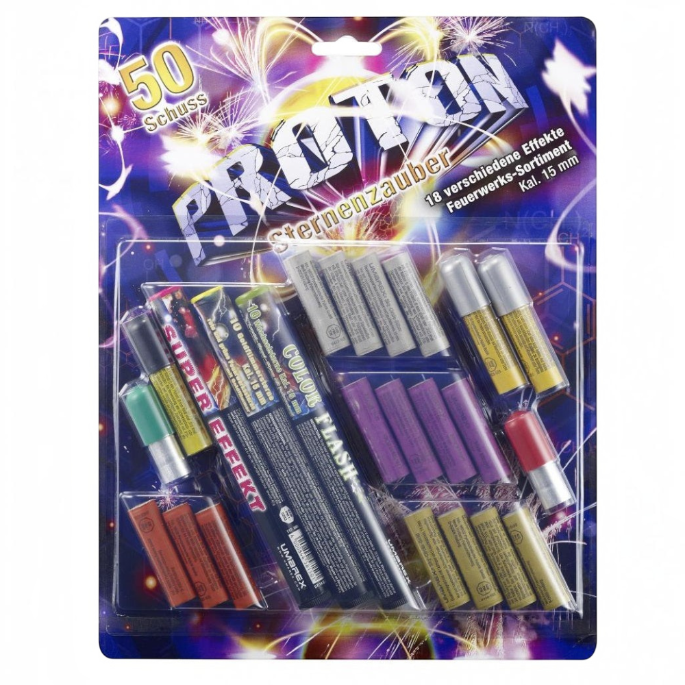 id-paintball Umarex Proton Sternenschweif 15mm Feuerwerks-Sortiment mit 50 Schuss in bunter Blisterverpackung