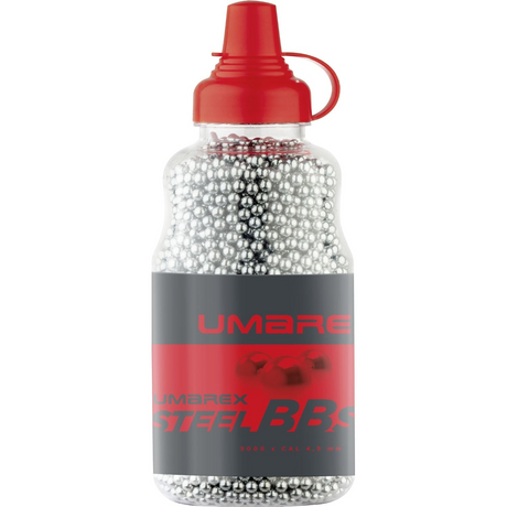 id-paintball Umarex Stahl BBs 4,5 mm in einer transparenten Flasche mit rotem Verschluss für Luftdruckwaffen