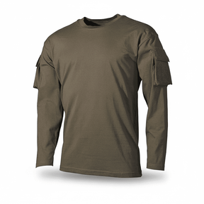 id-paintball US Langarmshirt in Oliv aus Baumwolle mit praktischen Ärmeltaschen und Klettflächen für Patches