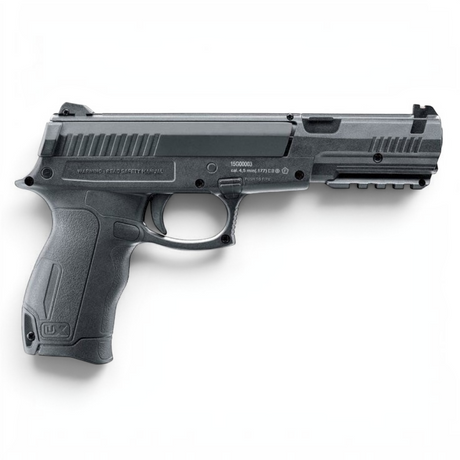 id-paintball UX DX17 Federdruck-Luftpistole in Schwarz mit Picatinny-Schiene und Fiberoptik-Visierung