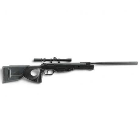 id-paintball UX Patrol Luftgewehr mit schwarzem Polymerschaft, Lochschaft-Design und montiertem 3-7x20 Zielfernrohr
