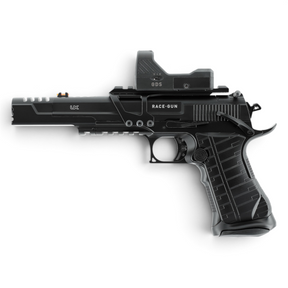 id-paintball UX RaceGun CO2-Pistole in Schwarz mit GDS Point Sight, Kompensator und Picatinny-Schiene