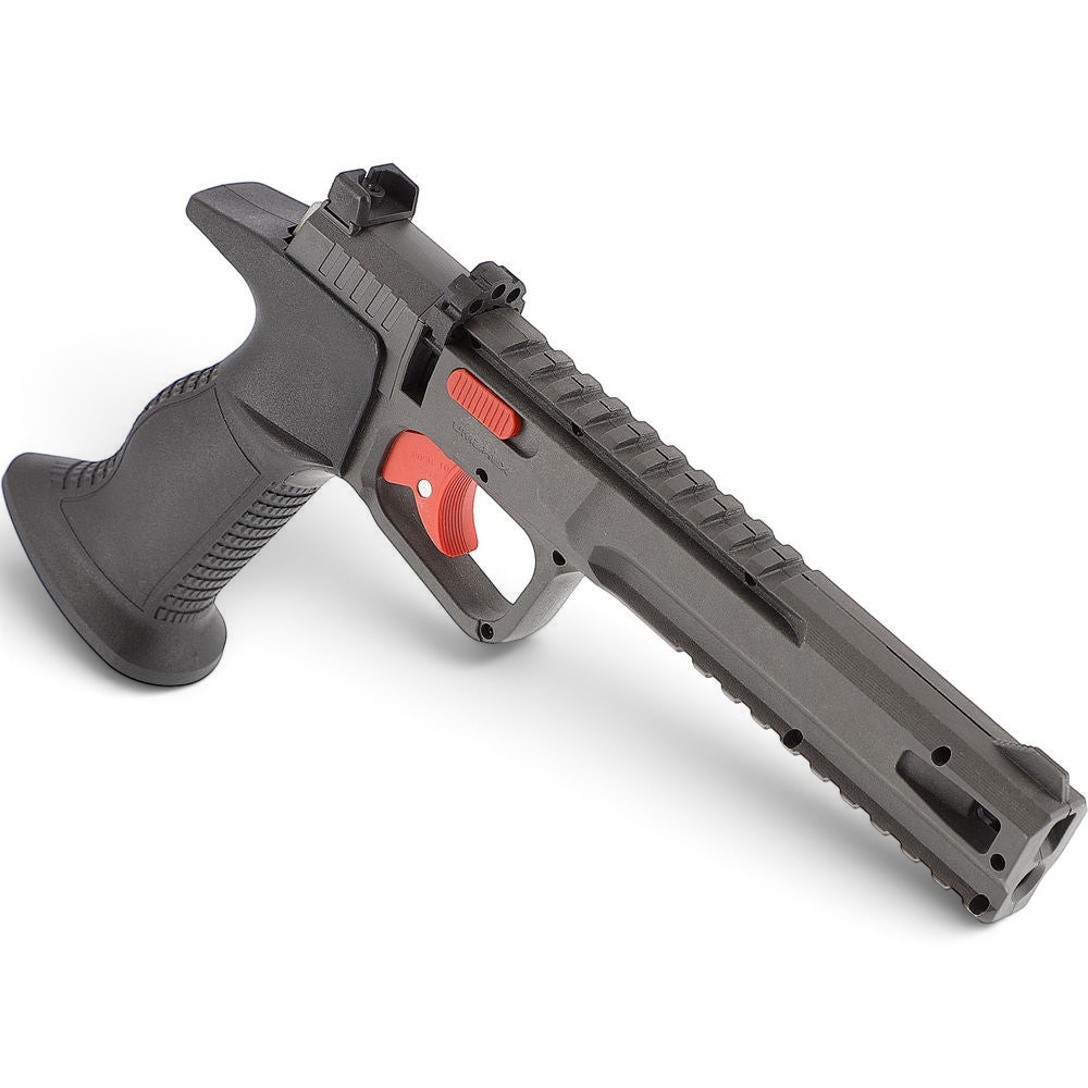 id-paintball UX SPA Expert CO2-Pistole in Schwarz mit rotem Abzug und Picatinny-Schienen für das Freizeitschießen