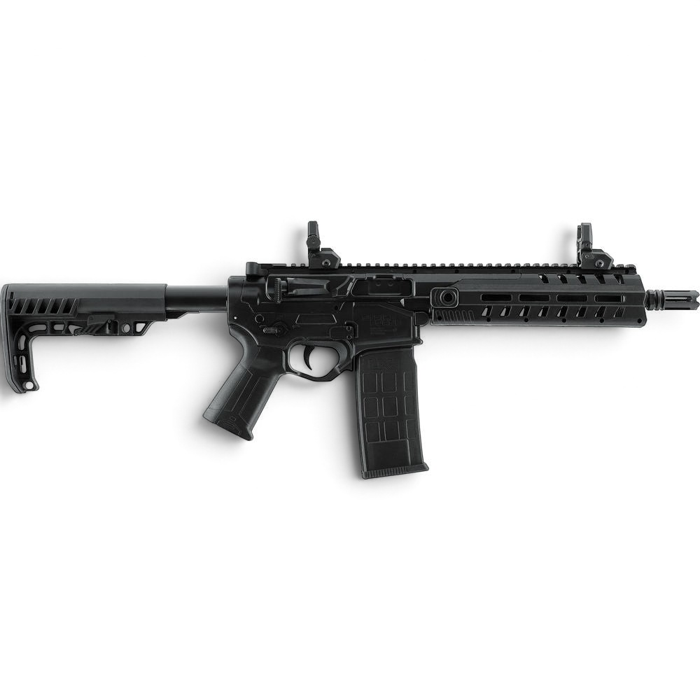 id-paintball UX Strike Force CO2-Sportgewehr in Schwarz mit AR-Design, Picatinny-Schiene und verstellbarem Schubschaft.