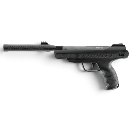 id-paintball UX Trevox Knicklauf-Luftpistole in Schwarz mit Silence Air Schalldämpfer und ergonomischem Griff