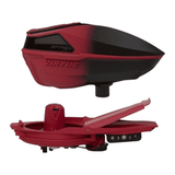 id-paintball Virtue Spire 5 Paintball Hopper in Rot-Schwarz-Farbverlauf mit geöffneter Inneneinheit und Sensoren