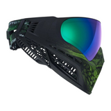 id-paintball Virtue VIO Ascend Paintball Maske mit Acid Skull Design, grünem Thermalglas und flexiblem Rahmen.