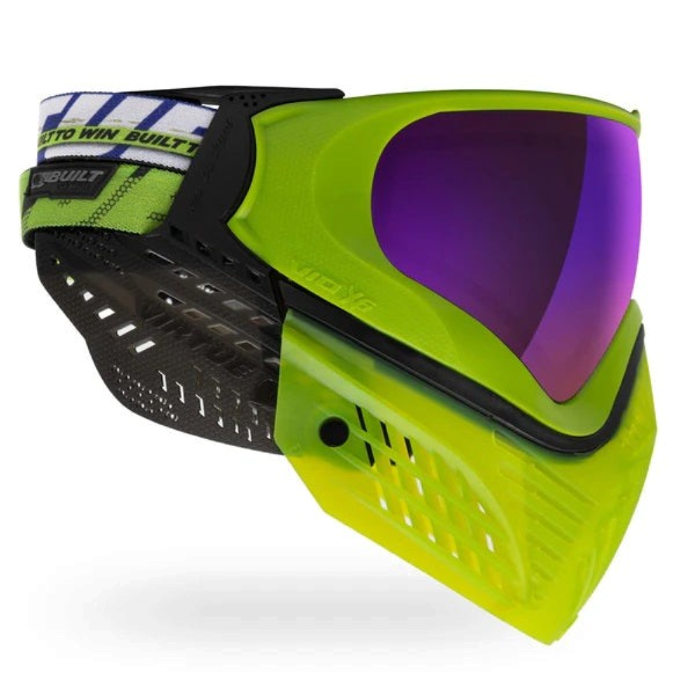 id-paintball Virtue VIO X6 Paintball Maske in Acid Black mit leuchtend grüner Schale und verspiegelter Linse