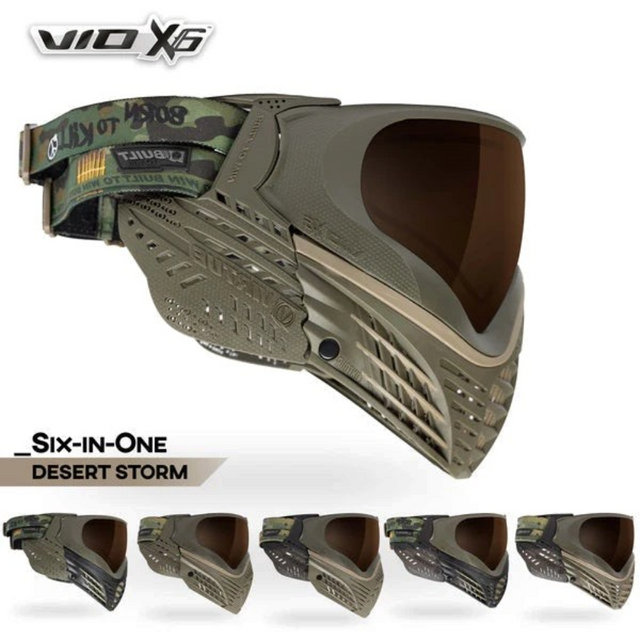 id-paintball Virtue VIO X6 Paintball Maske in Desert Storm Optik mit Tarnband und verschiedenen Konfigurationen