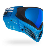 id-paintball Virtue VIO X6 Paintball Maske in Ice Black mit blauem Visier und flexiblem Rahmen in Seitenansicht