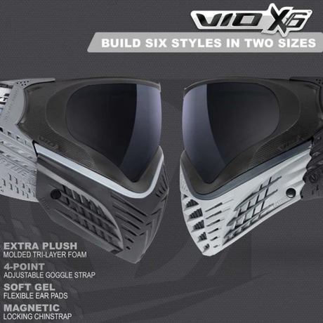 id-paintball Virtue VIO X6 Paintball Maske in Black Storm mit anpassbarem Design und magnetischem Kinnriemen