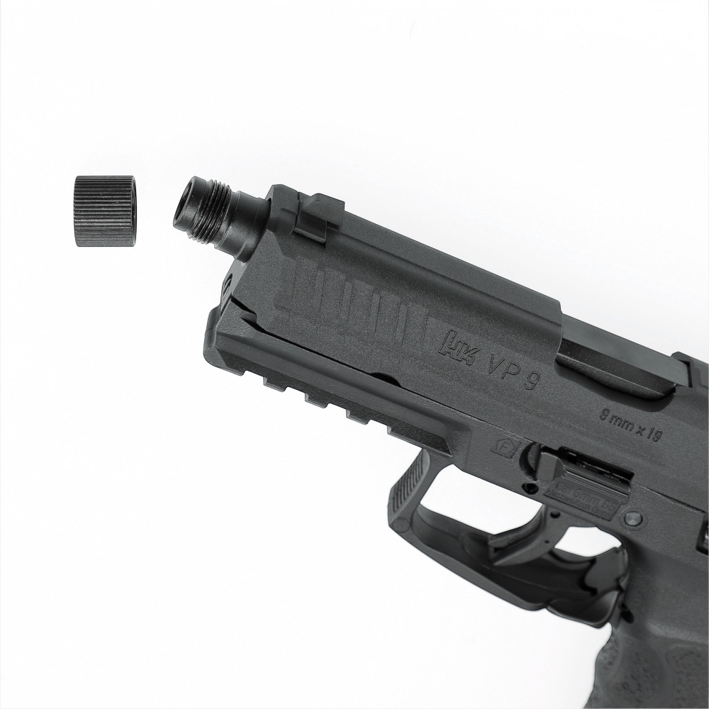 id-paintball Heckler & Koch VP9 Tactical Airsoft Pistole mit abgenommenem Gewindeschutz am Lauf