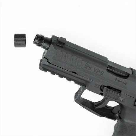 id-paintball Heckler & Koch VP9 Tactical Airsoft Pistole mit abgenommenem Gewindeschutz am Lauf