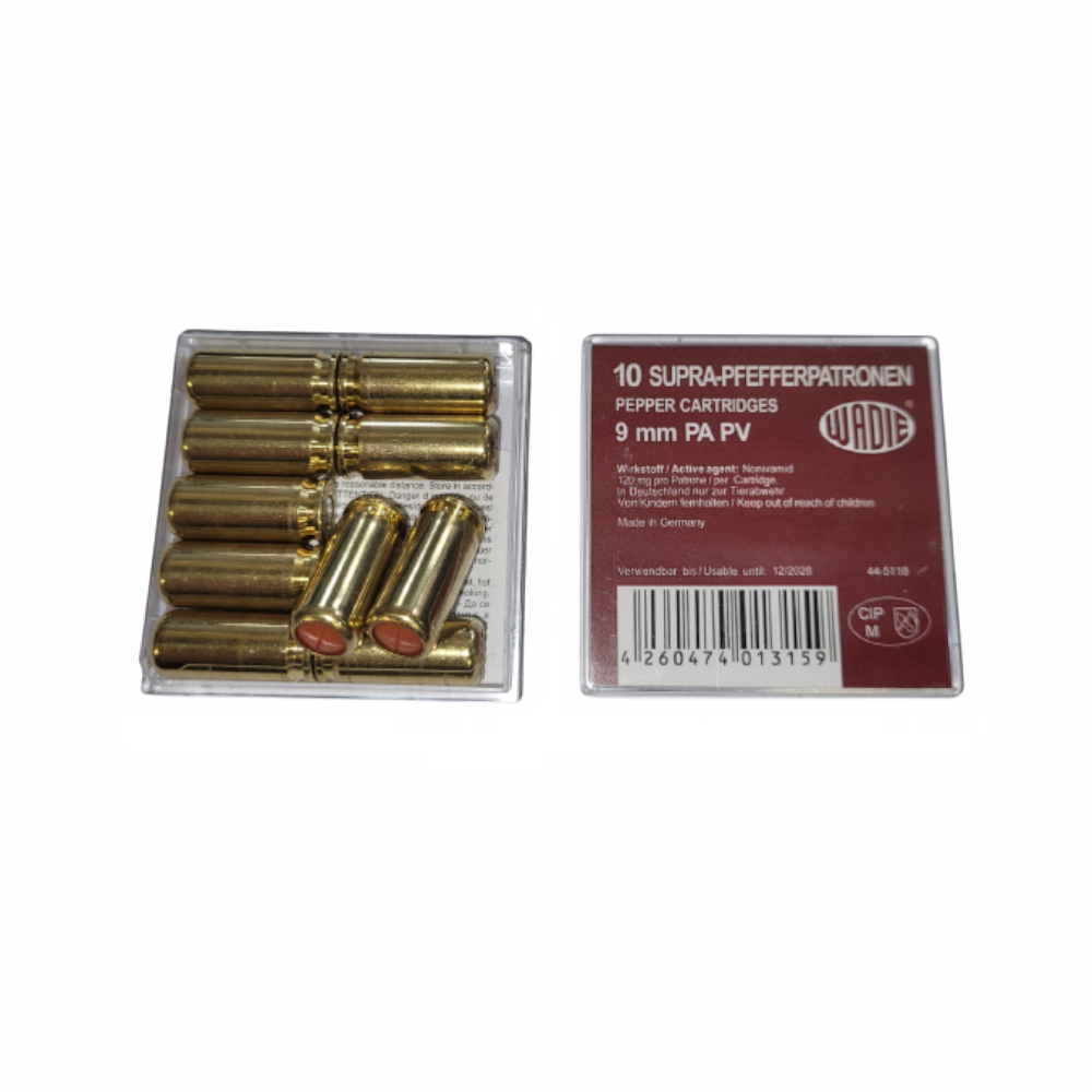 id-paintball Wadie 9mm PAK Pepper Supra Pfefferkartuschen in einer Packung mit 10 Stück zur Tierabwehr