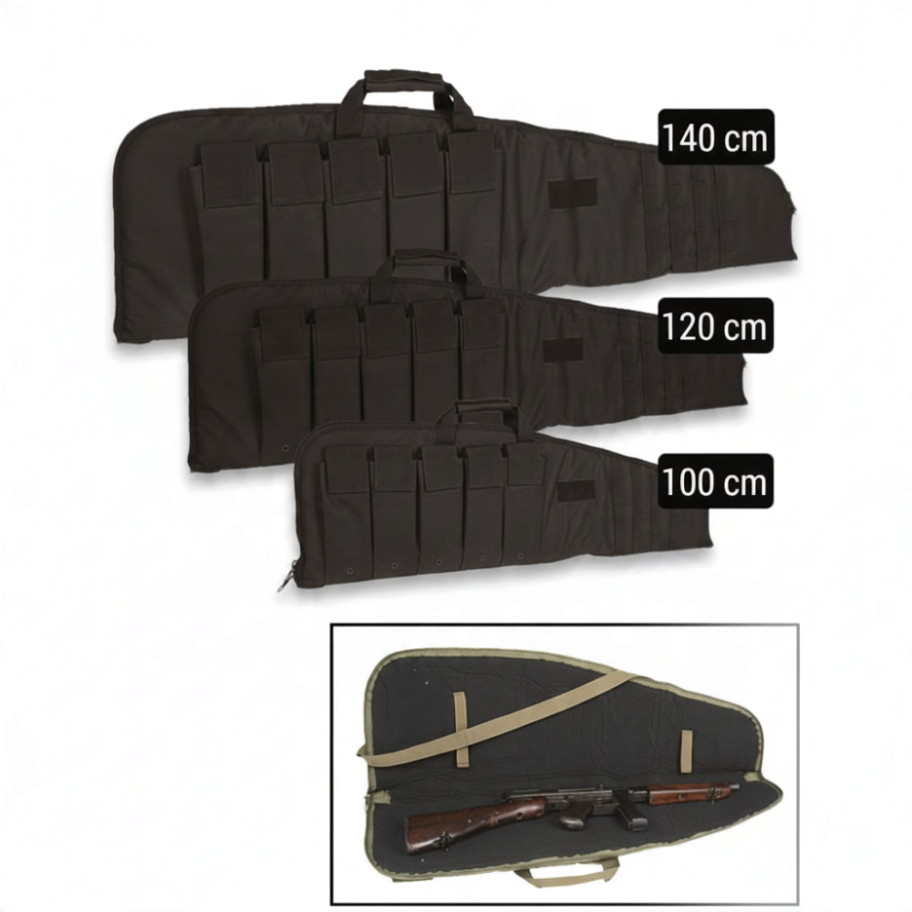 id-paintball Waffentasche Medium in 100cm, 120cm und 140cm aus schwarzem Polyester mit Molle-Schlaufen und Außentaschen