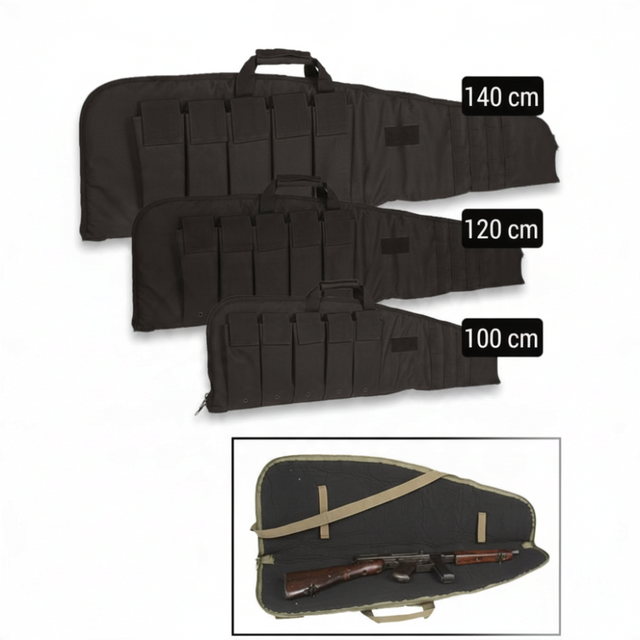 id-paintball Waffentasche Medium in 100cm, 120cm und 140cm aus schwarzem Polyester mit Molle-Schlaufen und Außentaschen