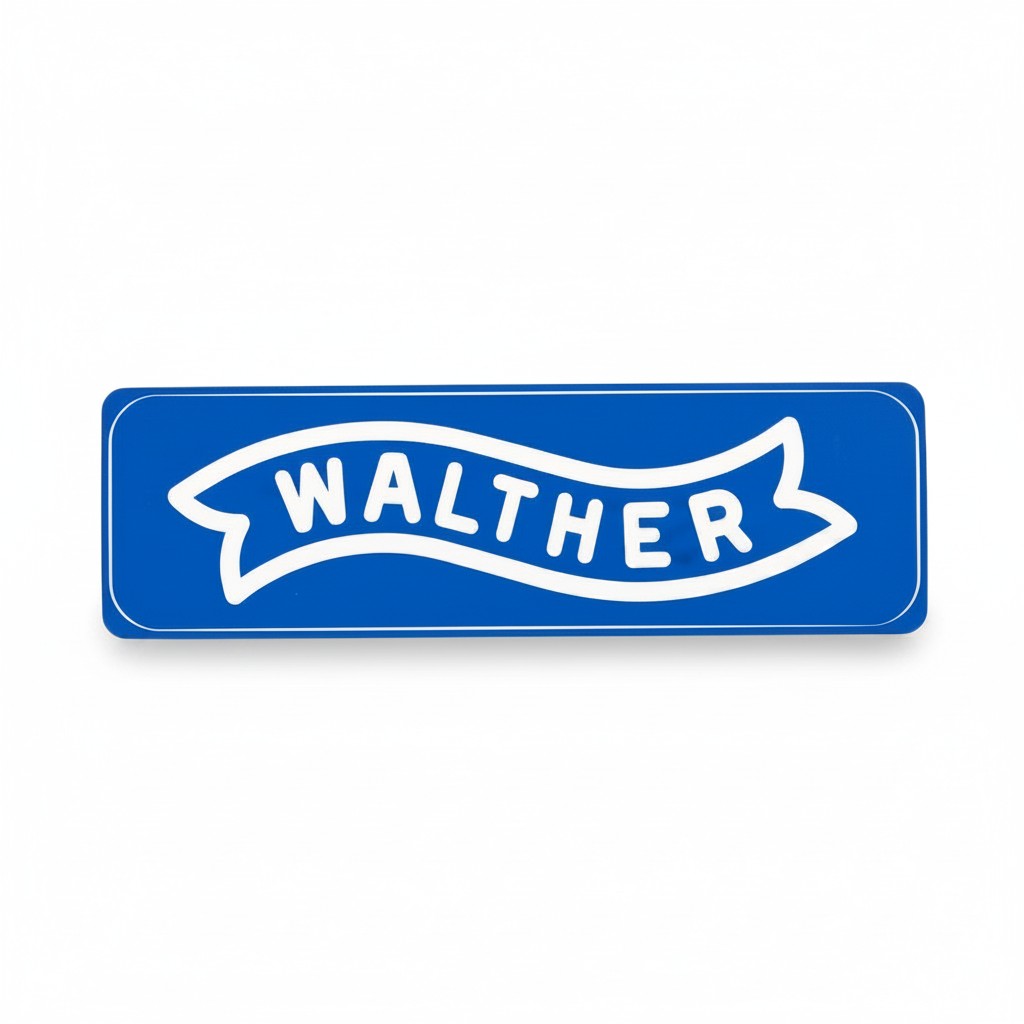 id-paintball Walther XL Aufkleber in Blau mit weissem Logo Schriftzug im Banner-Design, 240 x 69,5 mm