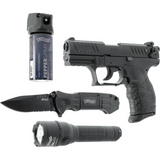 id-paintball Walther P22Q Ready 2 Defend Kit mit schwarzer Schreckschusspistole, Pfefferspray, Messer und Taschenlampe