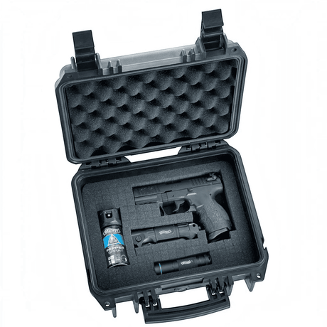 id-paintball Walther P22Q Ready 2 Defend Set mit Schreckschusspistole, Pfefferspray, Messer und LED-Taschenlampe im Koffer