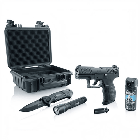 id-paintball Walther P22Q Ready 2 Defend Set mit Schreckschusspistole, Messer, Taschenlampe und Pfefferspray im Koffer