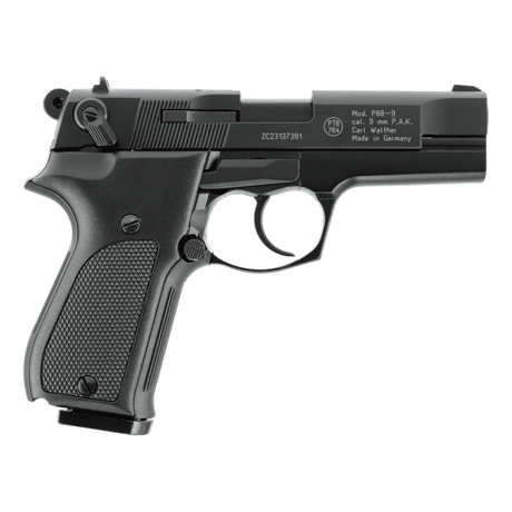 id-paintball Walther P88 Schreckschusswaffe in Schwarz mit 9 mm PAK Kaliber und ergonomischen Kunststoffgriffschalen