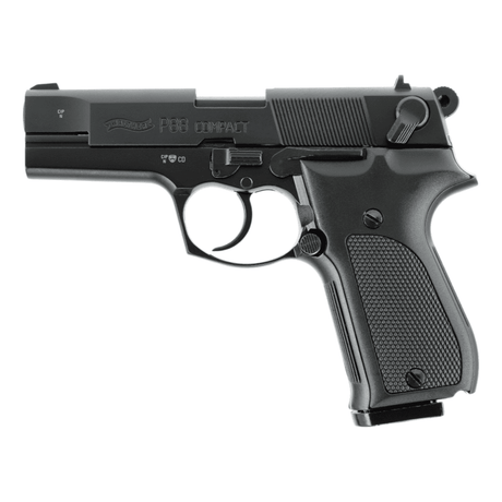 id-paintball Walther P88 Compact Schreckschusswaffe in Schwarz mit ergonomischem Kunststoffgriff und beidseitiger Sicherung