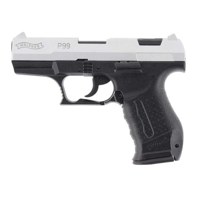 id-paintball Walther P99 Schreckschusspistole in Bicolor-Optik mit silbernem Schlitten und schwarzem Polymer-Griffstück