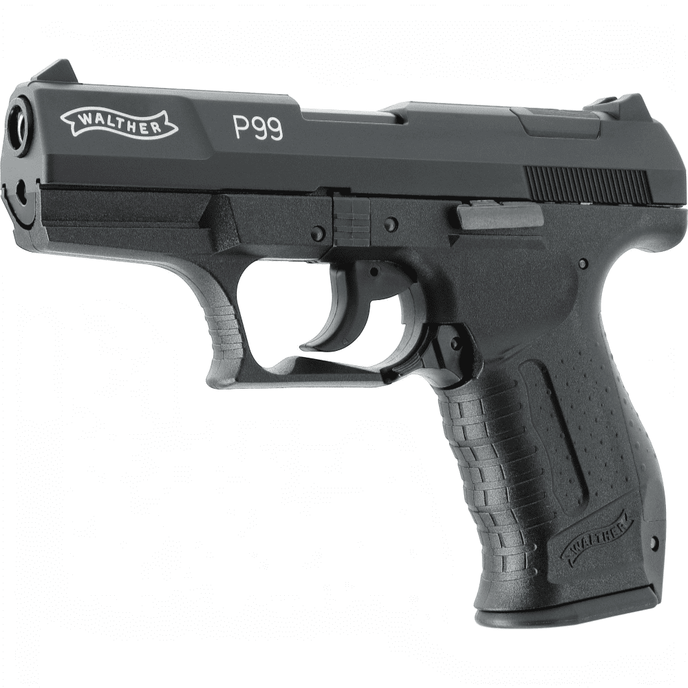 id-paintball Walther P99 Schreckschusspistole in Schwarz mit ergonomischem Polymer-Griffstück und 15-Schuss-Magazin