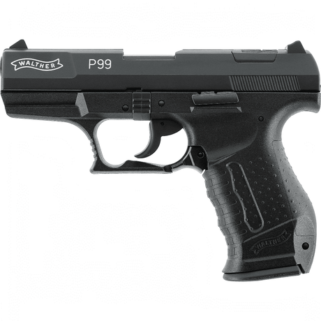 id-paintball Walther P99 Schreckschusspistole in Schwarz mit ergonomischem Polymer-Griffstück und 15-Schuss-Magazin