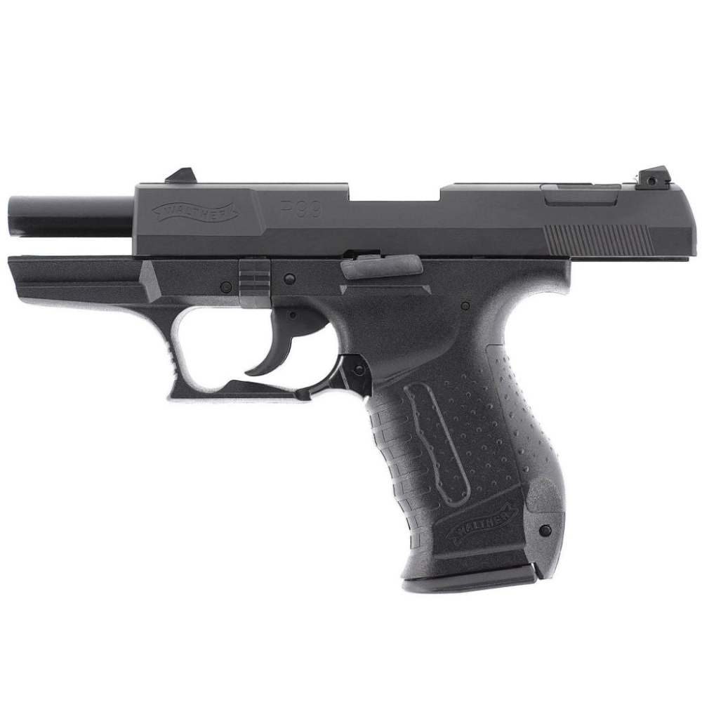 id-paintball Walther P99 SV Schreckschusspistole in Schwarz mit CNC-gefrästem Stahlverschluss und Polymergriff
