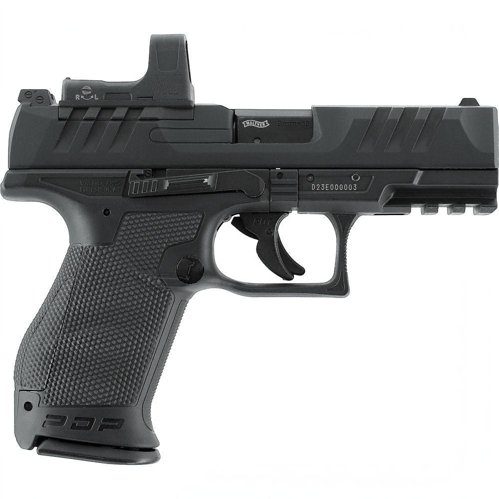 id-paintball Walther PDP Compact CO2-Pistole in Schwarz mit montiertem UX RDS 8 Red-Dot-Visier und Picatinny-Schiene