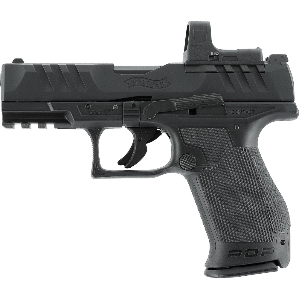 id-paintball Walther PDP Compact CO2-Pistole in Schwarz mit montiertem UX RDS 8 Red-Dot-Visier und Picatinny-Schiene