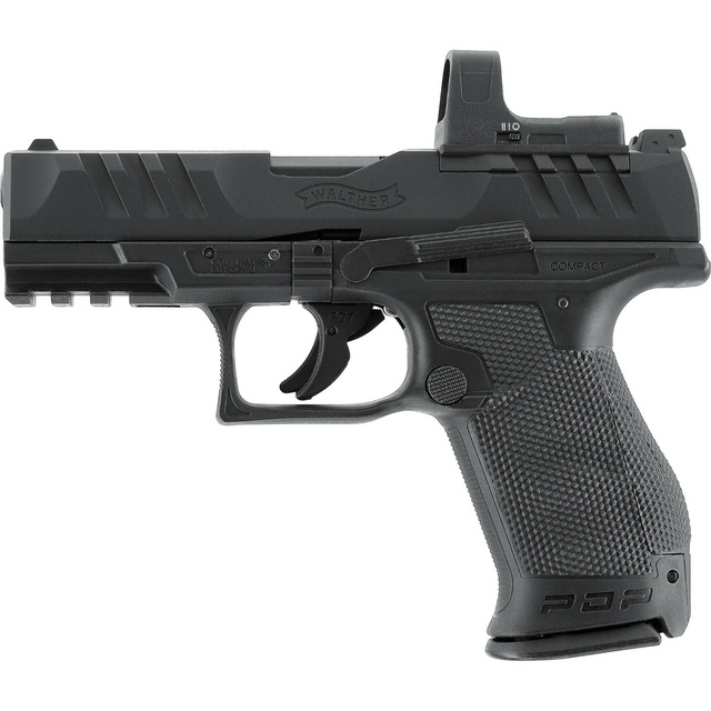 id-paintball Walther PDP Compact CO2-Pistole in Schwarz mit montiertem UX RDS 8 Red-Dot-Visier und Picatinny-Schiene