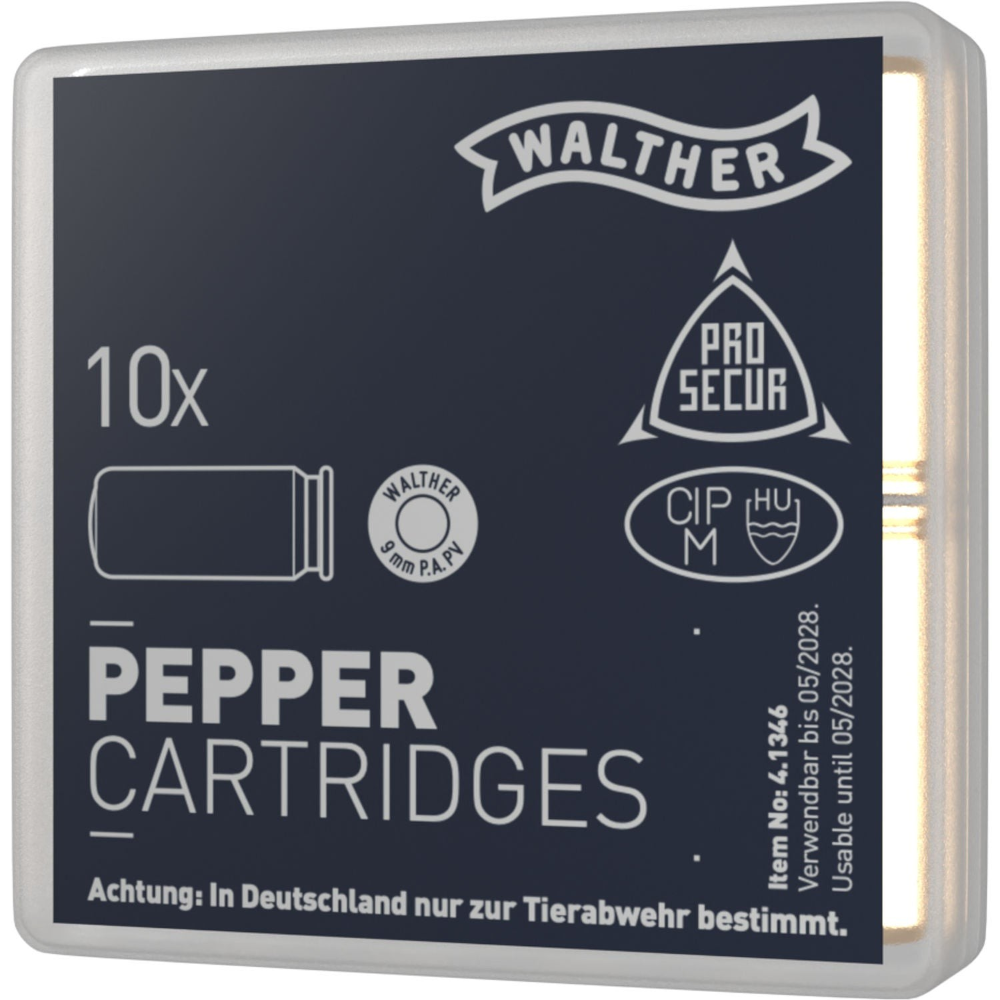id-paintball Walther Pfeffer-Gas Patronen 9mm P.A.PV in einer 10er Packung zur effektiven Selbstverteidigung