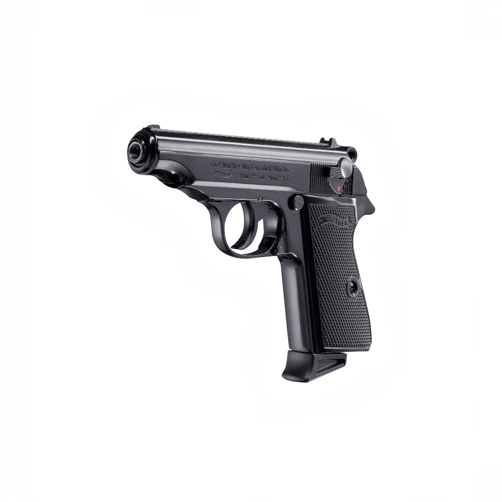 id-paintball Walther PP 9mm P.A.K. Schreckschusspistole in Schwarz mit klassischem Design und Double-Action-Abzug