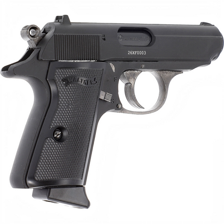 id-paintball Walther PPK/S CO2-Luftpistole aus Vollmetall in Schwarz mit Blowback-System und 4,5 mm Kaliber.