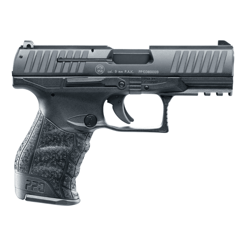 id-paintball Walther PPQ M2 Gas-Signal-Pistole in brünierter Ausführung mit Hi-Grip Struktur im Kaliber 9 mm P.A.K.
